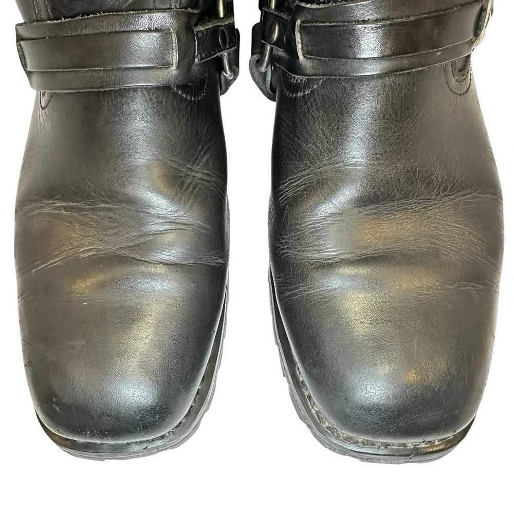 Xelement Men's 10 M Black Leather Eagle Harness Motorcycle Boots Vibram Sole